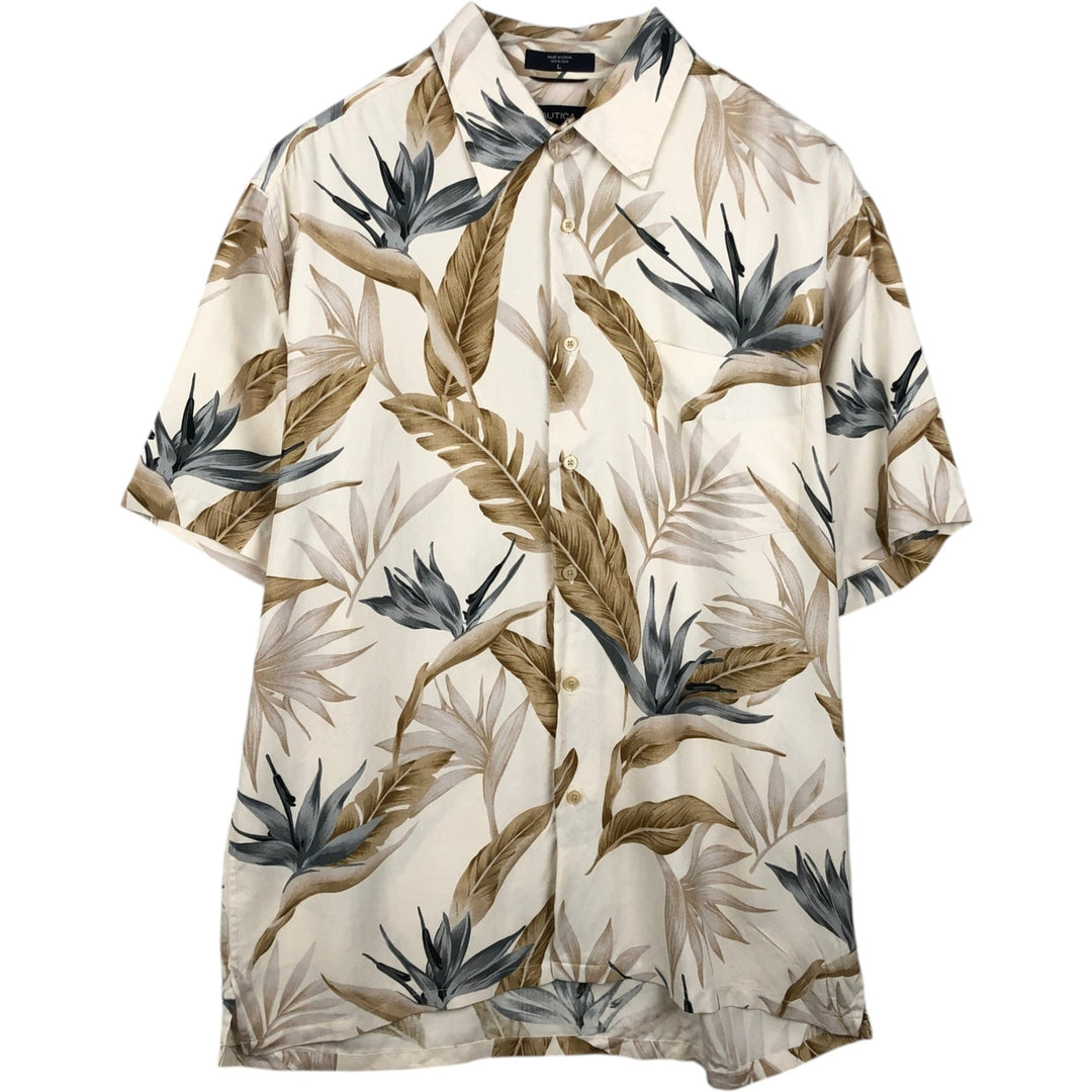 2000'S Nautica all-over print short-sleeved silk shirt, men's size L (approx.) silk unbleached Vintage Second Hand