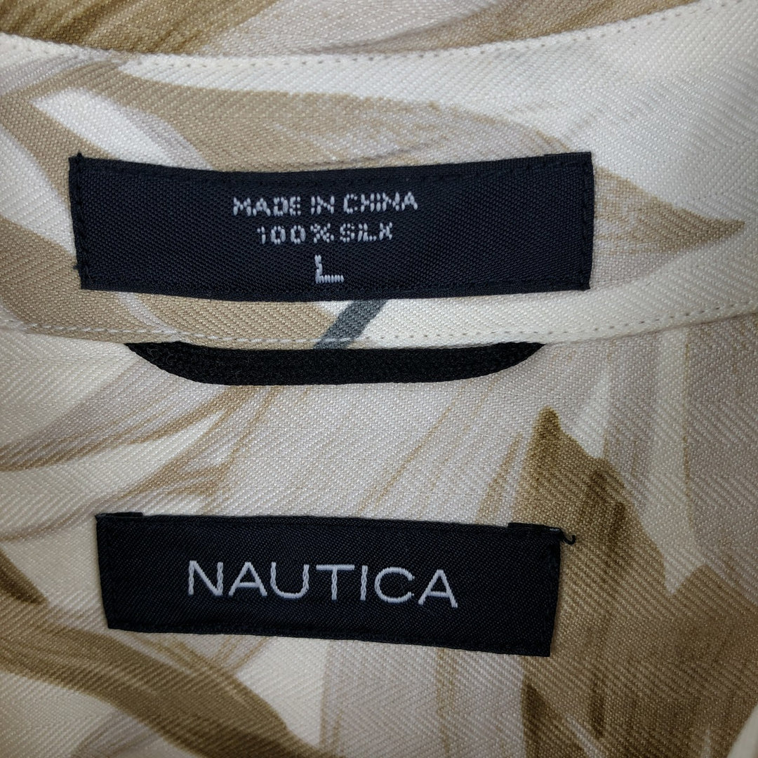 2000'S Nautica all-over print short-sleeved silk shirt, men's size L (approx.) silk unbleached Vintage Second Hand