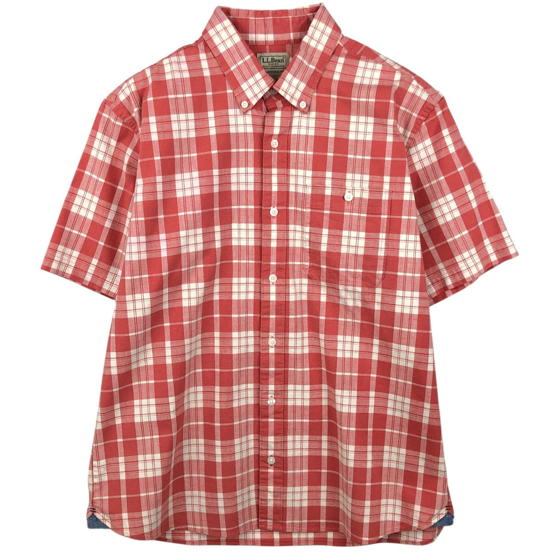 90s-00'S LLBean Short-Sleeve Button-Down Check Shirt, Men's Size M (Equivalent), Vintage cotton pink type Vintage Second Hand