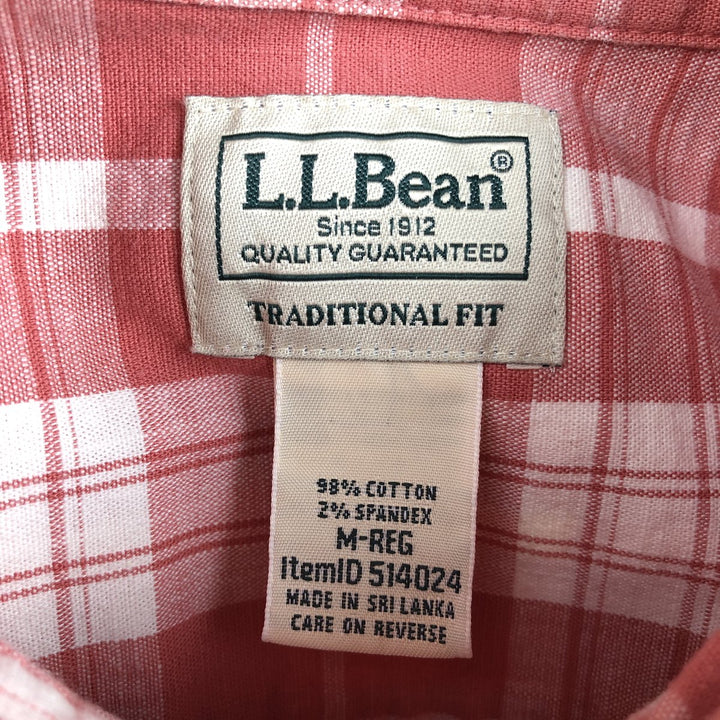 90s-00'S LLBean Short-Sleeve Button-Down Check Shirt, Men's Size M (Equivalent), Vintage cotton pink type Vintage Second Hand