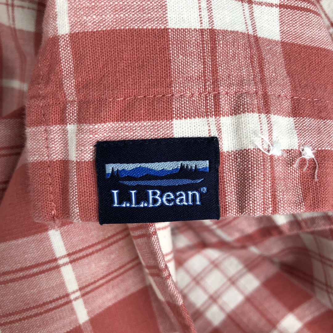 90s-00'S LLBean Short-Sleeve Button-Down Check Shirt, Men's Size M (Equivalent), Vintage cotton pink type Vintage Second Hand
