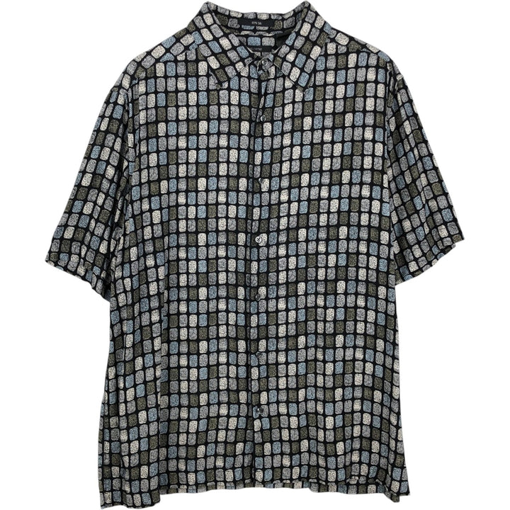 Liz Claiborne, all-over print, short-sleeved silk shirt, boxy style, men's size L. silk black type Vintage Second Hand
