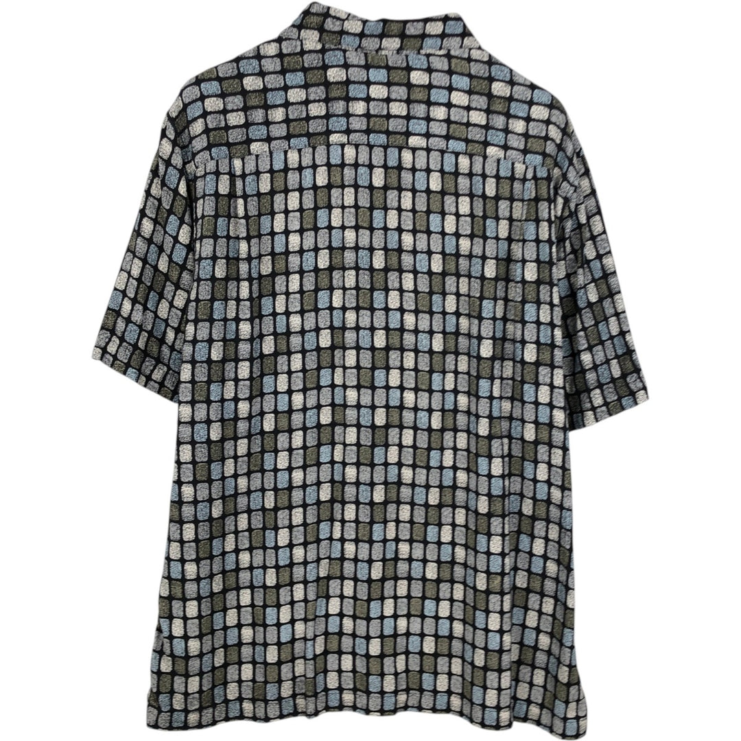Liz Claiborne, all-over print, short-sleeved silk shirt, boxy style, men's size L. silk black type Vintage Second Hand
