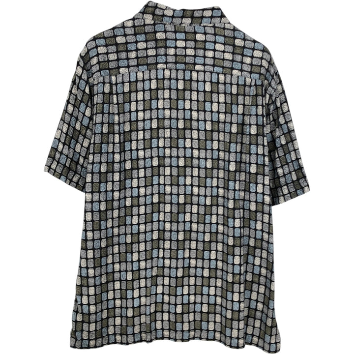 Liz Claiborne, all-over print, short-sleeved silk shirt, boxy style, men's size L. silk black type Vintage Second Hand