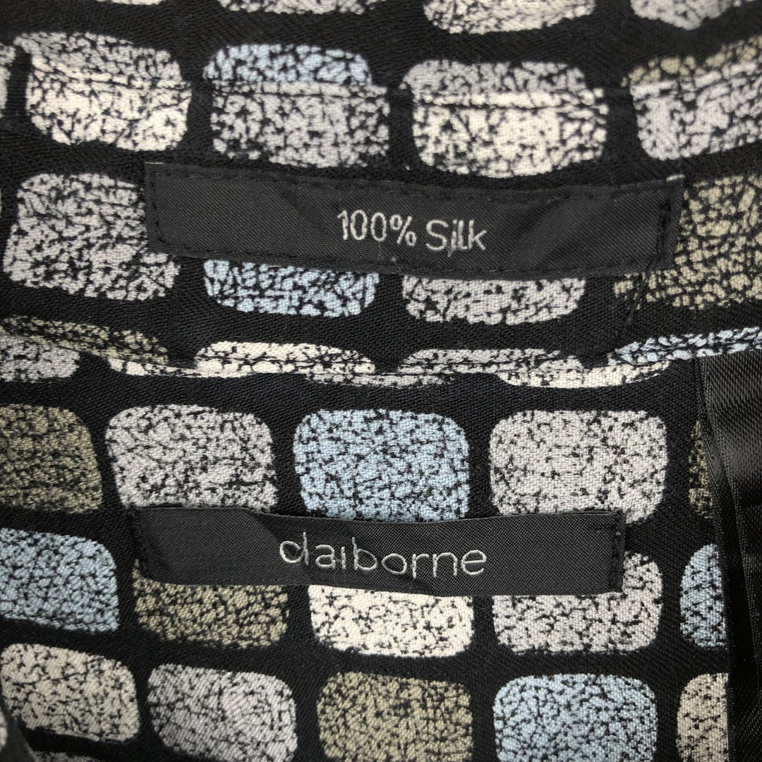 Liz Claiborne, all-over print, short-sleeved silk shirt, boxy style, men's size L. silk black type Vintage Second Hand