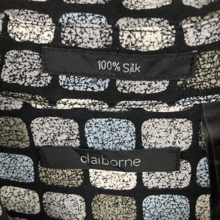 Liz Claiborne, all-over print, short-sleeved silk shirt, boxy style, men's size L. silk black type Vintage Second Hand
