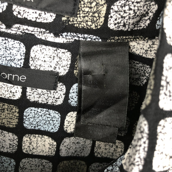 Liz Claiborne, all-over print, short-sleeved silk shirt, boxy style, men's size L. silk black type Vintage Second Hand