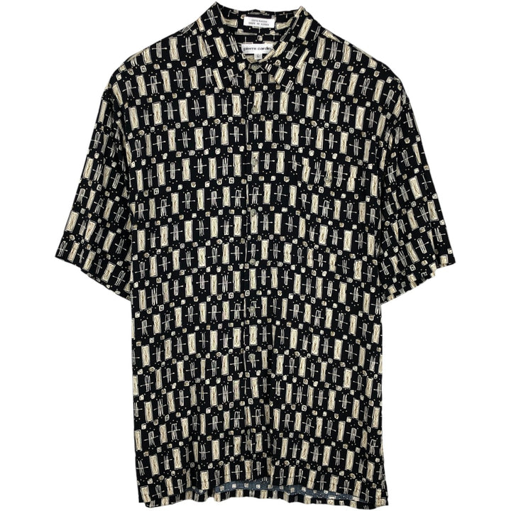 Pierre Cardin all-over print short-sleeved rayon shirt, boxy fit, men's size L. Rayon black type Vintage Second Hand