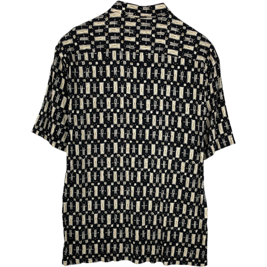 Pierre Cardin all-over print short-sleeved rayon shirt, boxy fit, men's size L. Rayon black type Vintage Second Hand