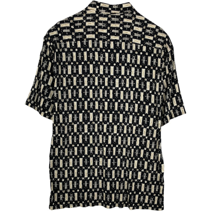 Pierre Cardin all-over print short-sleeved rayon shirt, boxy fit, men's size L. Rayon black type Vintage Second Hand