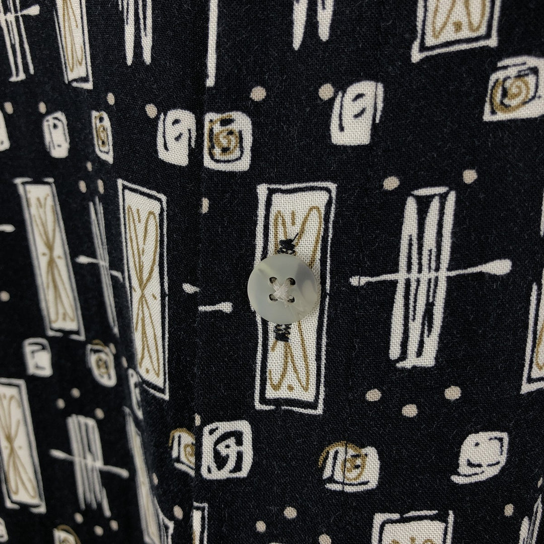 Pierre Cardin all-over print short-sleeved rayon shirt, boxy fit, men's size L. Rayon black type Vintage Second Hand