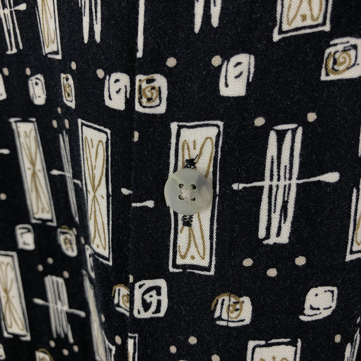Pierre Cardin all-over print short-sleeved rayon shirt, boxy fit, men's size L. Rayon black type Vintage Second Hand