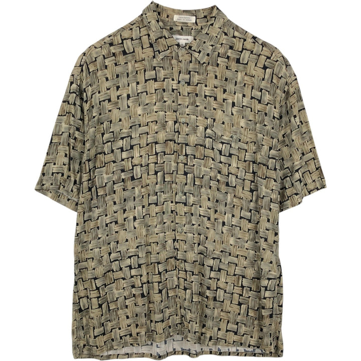 Pierre Cardin all-over print short-sleeved rayon box shirt, men's size XL. Rayon black type Vintage Second Hand