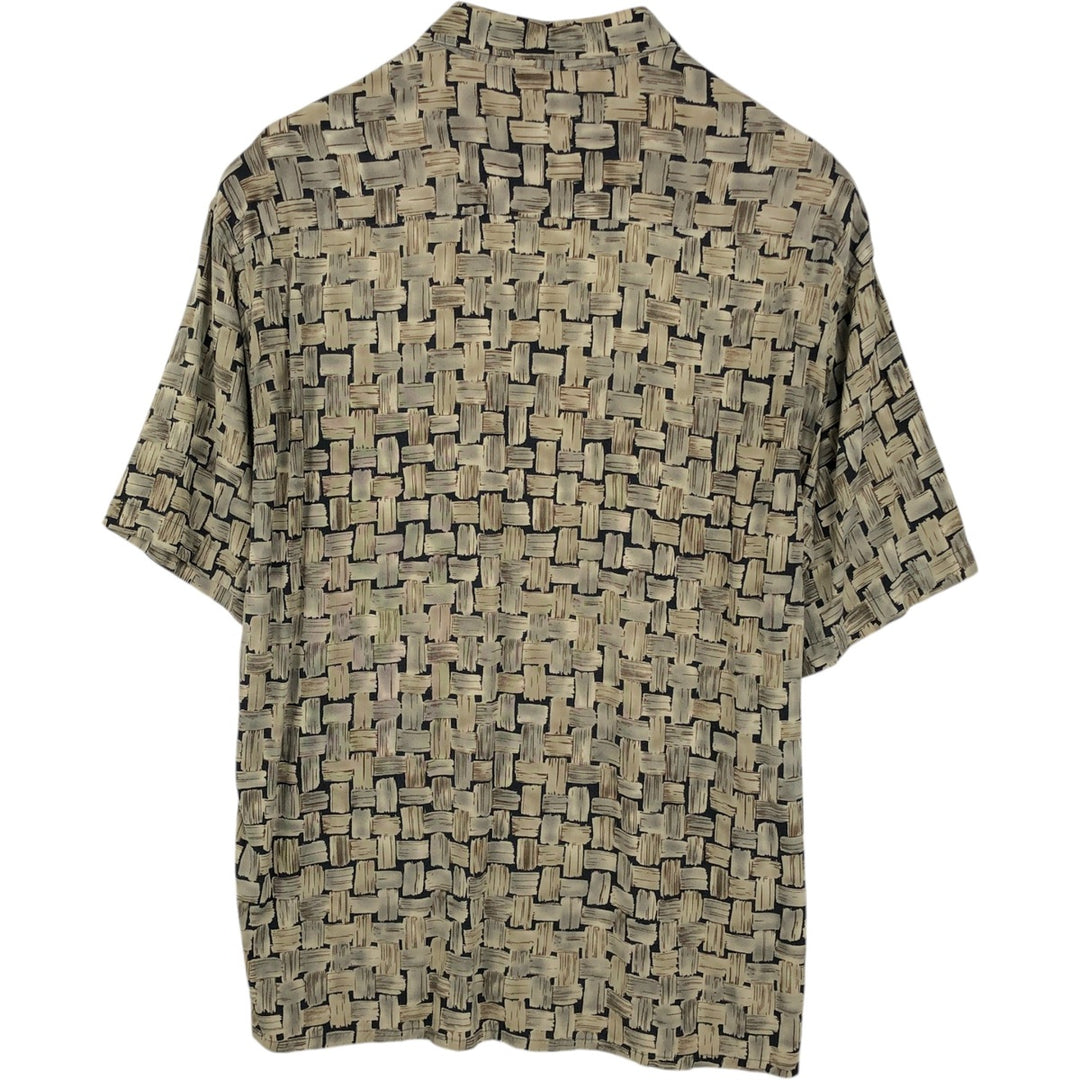 Pierre Cardin all-over print short-sleeved rayon box shirt, men's size XL. Rayon black type Vintage Second Hand