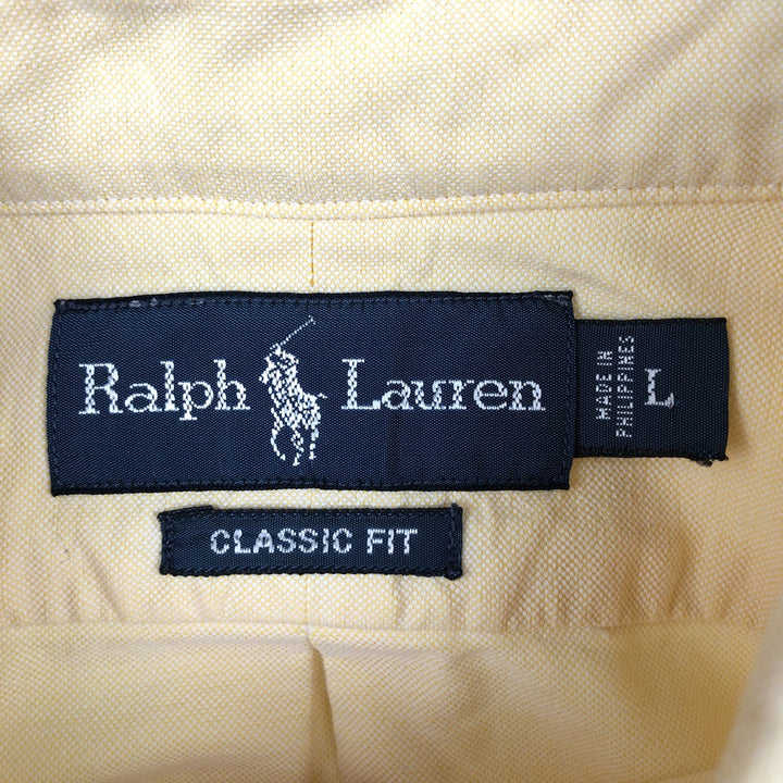Ralph Lauren Classic Fit short sleeve button down shirt, men's size L cotton yellow type Vintage Second Hand