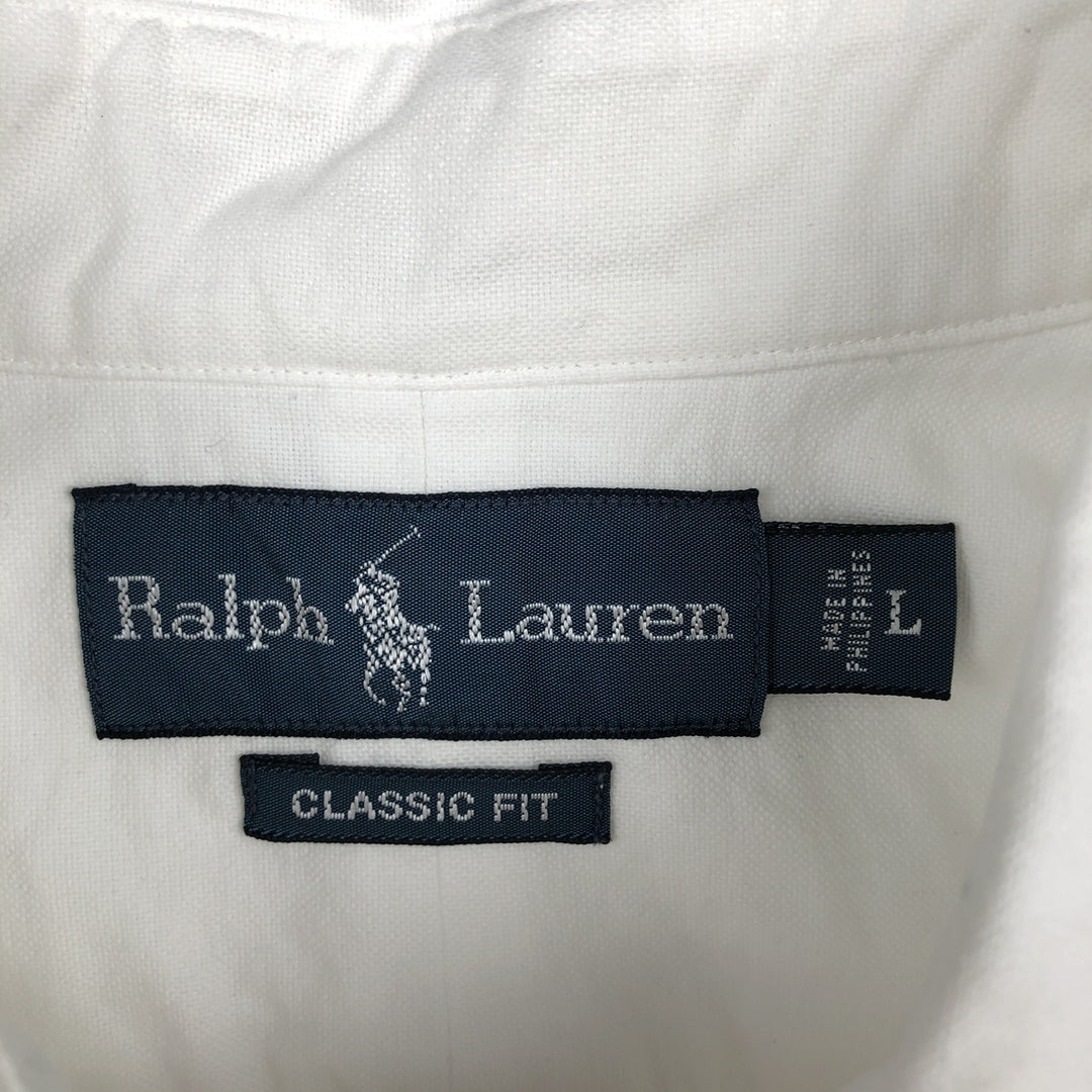 Ralph Lauren Classic Fit short sleeve button down shirt, men's size L cotton white type Vintage Second Hand