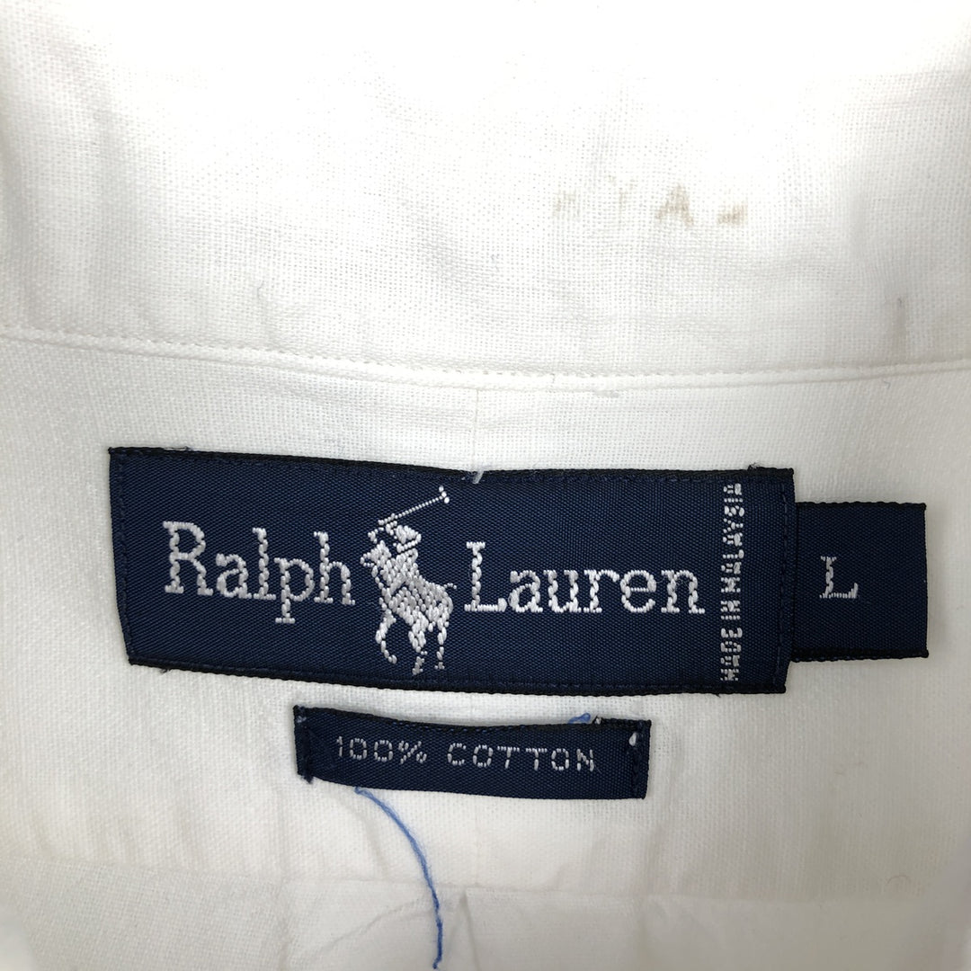 Ralph Lauren short sleeve button down shirt, men's size L cotton white type Vintage Second Hand