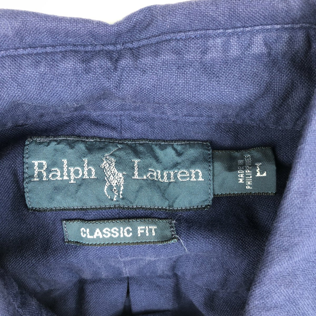Ralph Lauren Classic Fit short sleeve button down shirt, men's size L cotton blue type Vintage Second Hand