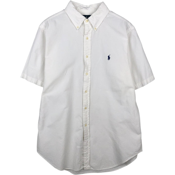 Ralph Lauren Classic Fit Seersucker Short Sleeve Button Down Shirt, Men's Size L cotton white type Vintage Second Hand