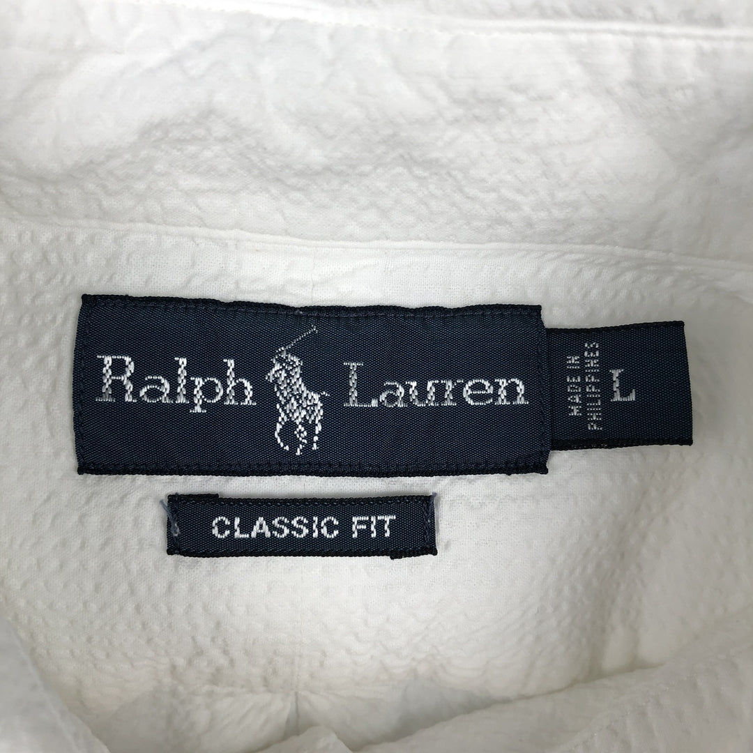 Ralph Lauren Classic Fit Seersucker Short Sleeve Button Down Shirt, Men's Size L cotton white type Vintage Second Hand