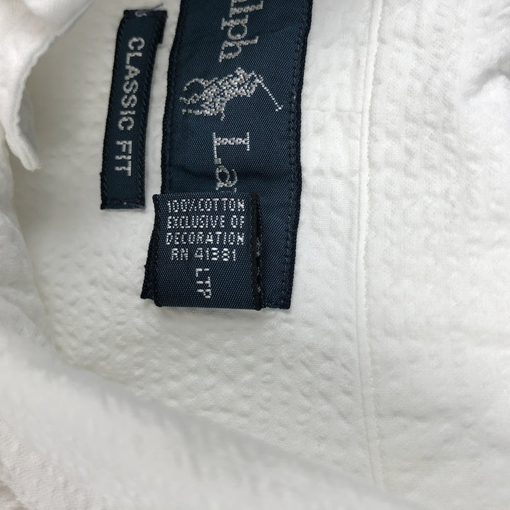 Ralph Lauren Classic Fit Seersucker Short Sleeve Button Down Shirt, Men's Size L cotton white type Vintage Second Hand