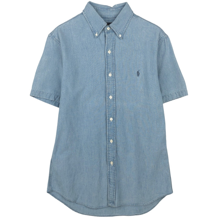 Ralph Lauren SLIM FIT Slim fit short sleeve button down shirt Men's M size cotton Blue type light blue Vintage Second Hand