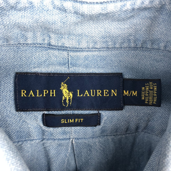 Ralph Lauren SLIM FIT Slim fit short sleeve button down shirt Men's M size cotton Blue type light blue Vintage Second Hand
