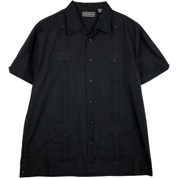 90'S David Taylor Short-Sleeve Open-Collar Mexican Shirt / Cuban Shirt / Boxy Shirt / Men's Size L (Equivalent) Vintage polyester black type Vintage Second Hand