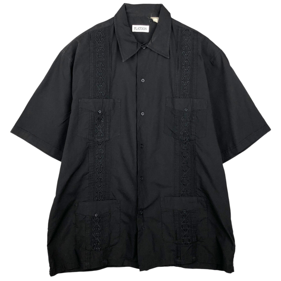 90s-00'S PLATOON Short-Sleeve Mexican Shirt Cuban Shirt Box Shirt Men's XXL Equivalent Vintage unclear black type Vintage Second Hand