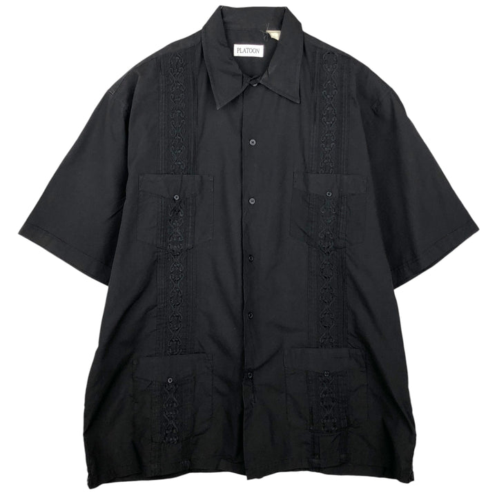 90s-00'S PLATOON Short-Sleeve Mexican Shirt Cuban Shirt Box Shirt Men's XXL Equivalent Vintage unclear black type Vintage Second Hand