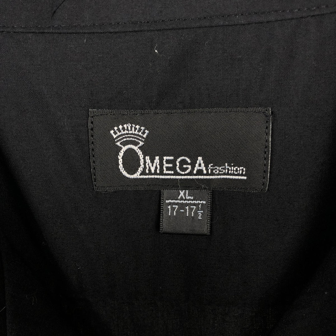 OMEGA fashion Short-sleeved open-collar Mexican shirt, Cuban shirt, boxy shirt, men's size XL. cotton black type Vintage Second Hand