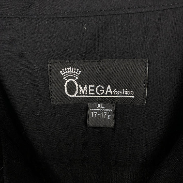 OMEGA fashion Short-sleeved open-collar Mexican shirt, Cuban shirt, boxy shirt, men's size XL. cotton black type Vintage Second Hand