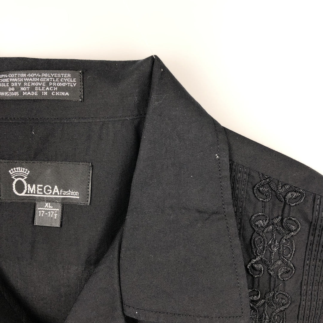 OMEGA fashion Short-sleeved open-collar Mexican shirt, Cuban shirt, boxy shirt, men's size XL. cotton black type Vintage Second Hand