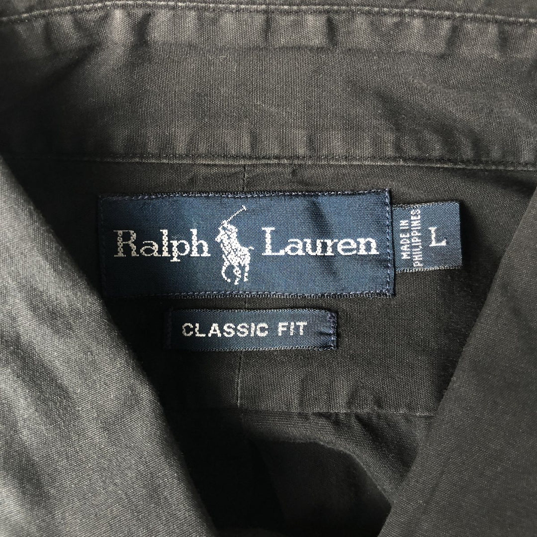 Ralph Lauren Classic Fit short sleeve button down shirt, men's size L cotton black type Vintage Second Hand