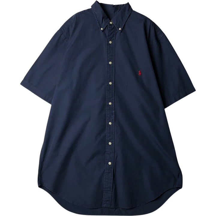 Ralph Lauren short sleeve button down shirt, men's size L cotton navy blue type Vintage Second Hand