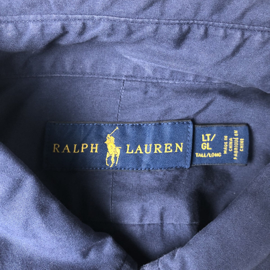 Ralph Lauren short sleeve button down shirt, men's size L cotton navy blue type Vintage Second Hand