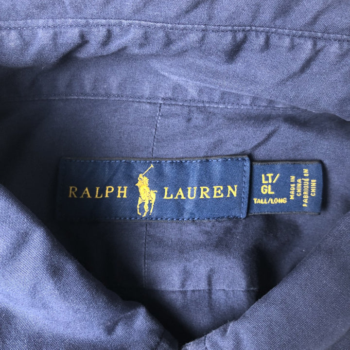 Ralph Lauren short sleeve button down shirt, men's size L cotton navy blue type Vintage Second Hand