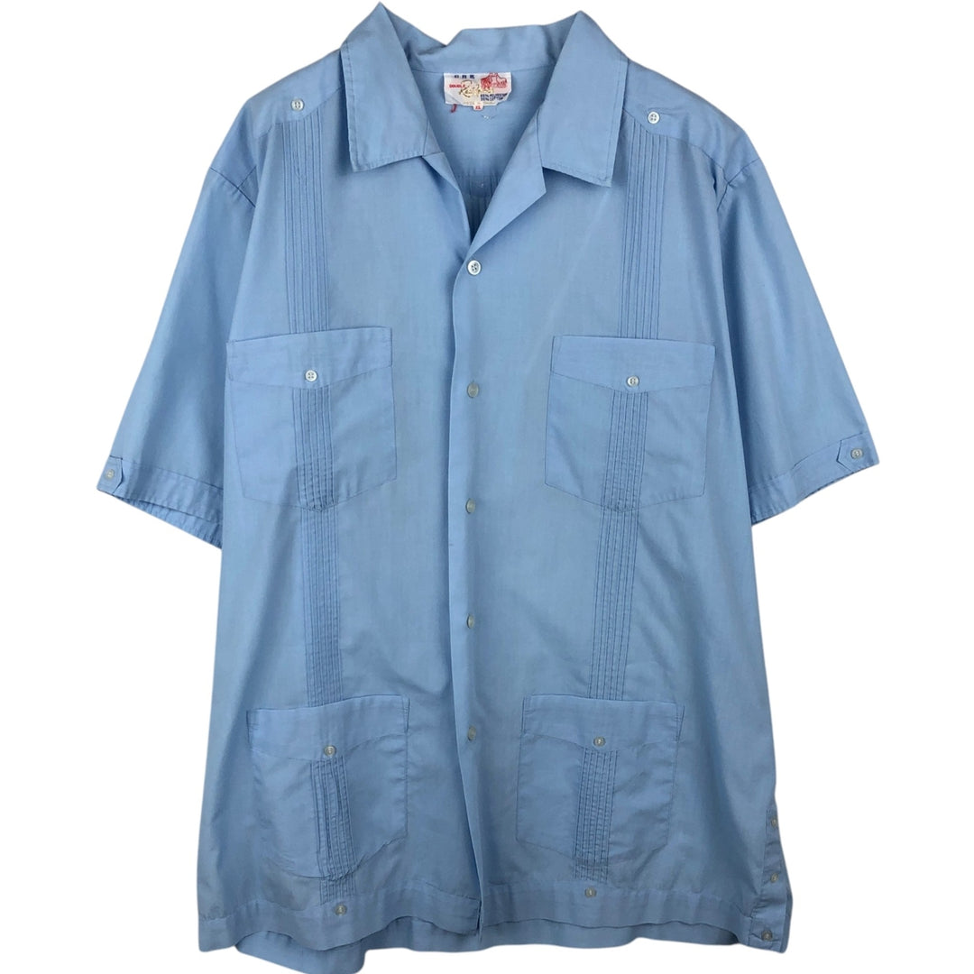 Double Red Horse Short-Sleeve Open-Collar Mexican Shirt, Cuban Shirt, Boxy Shirt, Men's XL Equivalent polyester Blue type light blue Vintage Second Hand