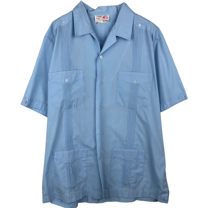 Double Red Horse Short-Sleeve Open-Collar Mexican Shirt, Cuban Shirt, Boxy Shirt, Men's XL Equivalent polyester Blue type light blue Vintage Second Hand