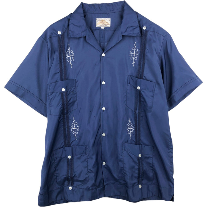 Tiempo Sobre el Tiempo Short-Sleeve Open Collar Mexican Shirt Cuban Shirt Box Shirt Men's Size L unclear Navy blue Vintage Second Hand