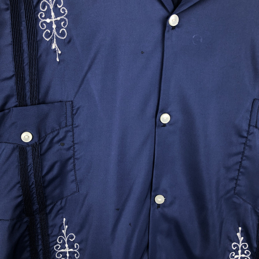 Tiempo Sobre el Tiempo Short-Sleeve Open Collar Mexican Shirt Cuban Shirt Box Shirt Men's Size L unclear Navy blue Vintage Second Hand