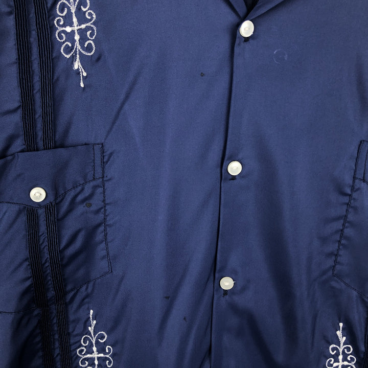 Tiempo Sobre el Tiempo Short-Sleeve Open Collar Mexican Shirt Cuban Shirt Box Shirt Men's Size L unclear Navy blue Vintage Second Hand