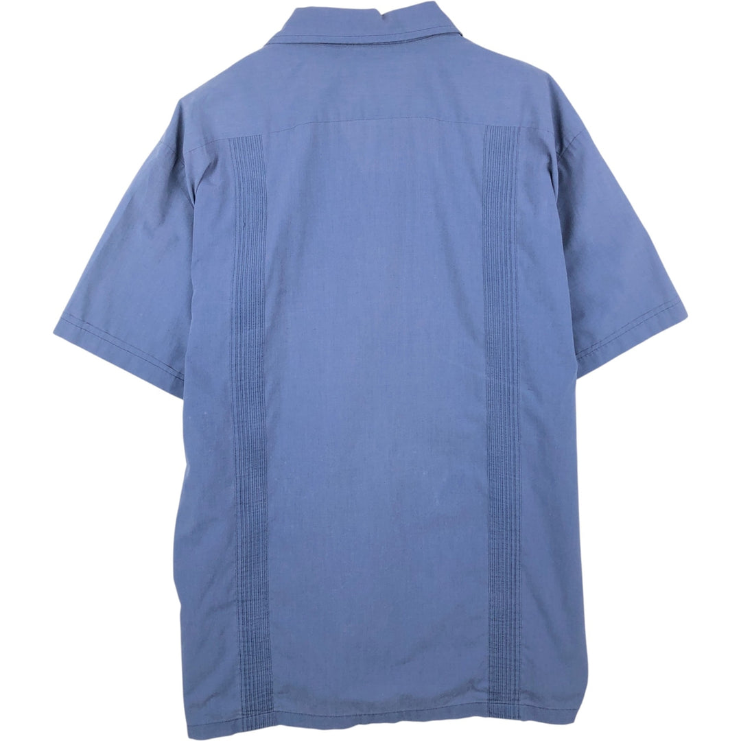 90'S Yuceteca Short-Sleeve Open-Collar Mexican Shirt / Cuban Shirt / Boxy Shirt / Men's XL Equivalent / Vintage polyester Navy blue Vintage Second Hand