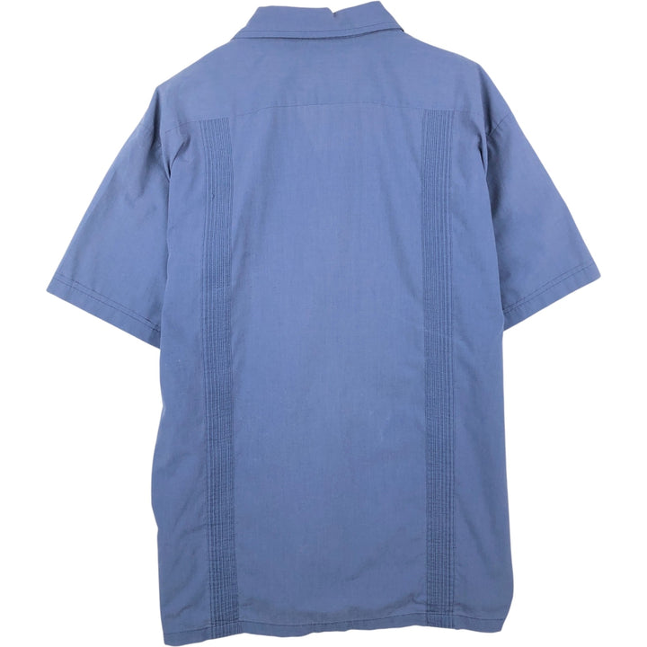 90'S Yuceteca Short-Sleeve Open-Collar Mexican Shirt / Cuban Shirt / Boxy Shirt / Men's XL Equivalent / Vintage polyester Navy blue Vintage Second Hand