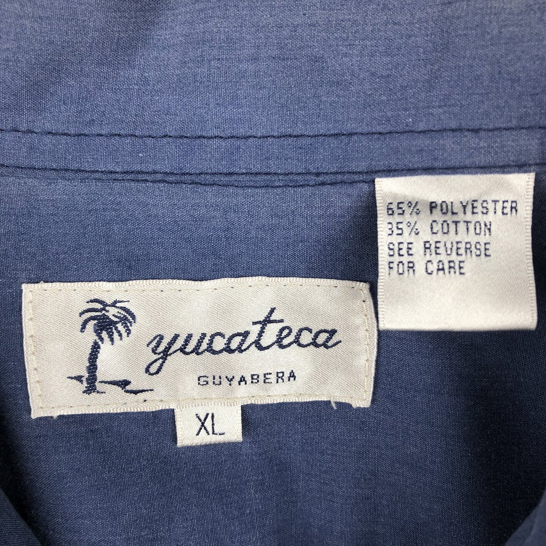 90'S Yuceteca Short-Sleeve Open-Collar Mexican Shirt / Cuban Shirt / Boxy Shirt / Men's XL Equivalent / Vintage polyester Navy blue Vintage Second Hand