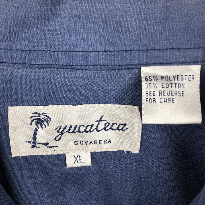 90'S Yuceteca Short-Sleeve Open-Collar Mexican Shirt / Cuban Shirt / Boxy Shirt / Men's XL Equivalent / Vintage polyester Navy blue Vintage Second Hand