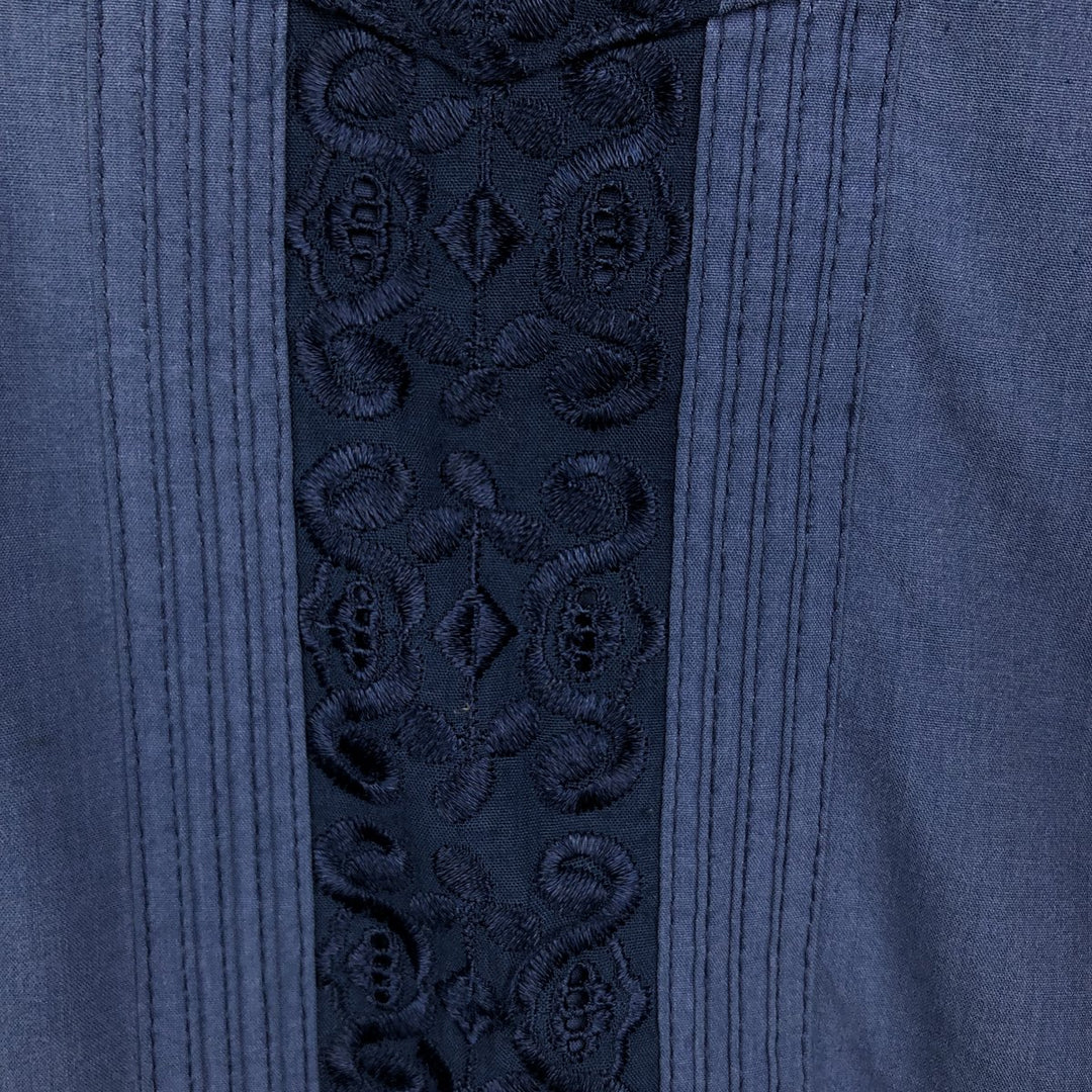 90'S Yuceteca Short-Sleeve Open-Collar Mexican Shirt / Cuban Shirt / Boxy Shirt / Men's XL Equivalent / Vintage polyester Navy blue Vintage Second Hand