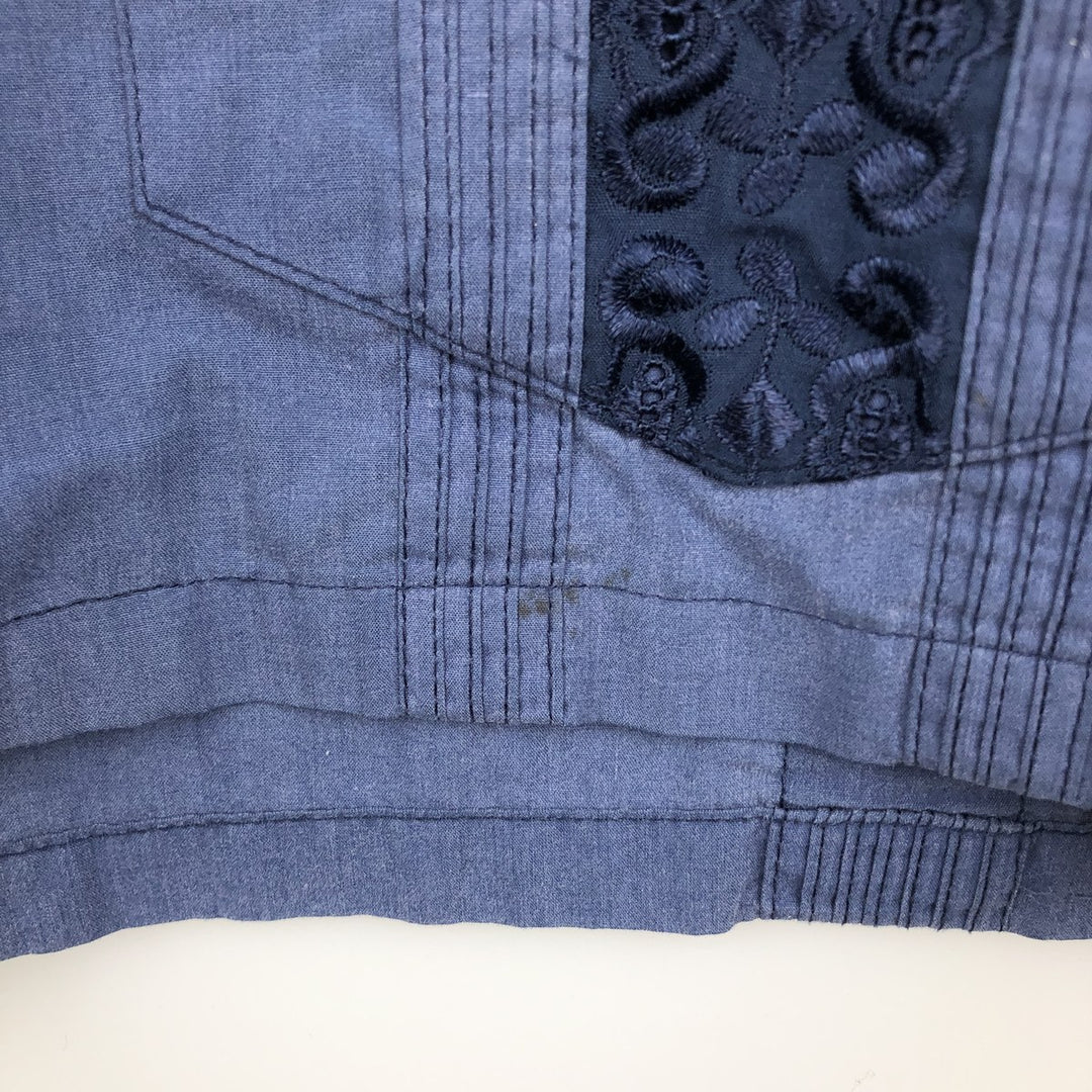 90'S Yuceteca Short-Sleeve Open-Collar Mexican Shirt / Cuban Shirt / Boxy Shirt / Men's XL Equivalent / Vintage polyester Navy blue Vintage Second Hand
