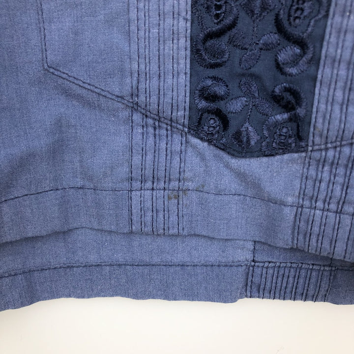 90'S Yuceteca Short-Sleeve Open-Collar Mexican Shirt / Cuban Shirt / Boxy Shirt / Men's XL Equivalent / Vintage polyester Navy blue Vintage Second Hand