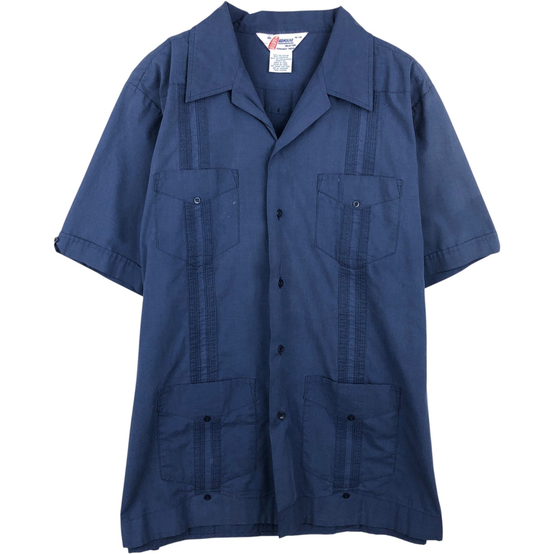 80s-90'S ROMANI Short-Sleeve Open-Collar Mexican Shirt / Cuban Shirt / Boxy Shirt / Men's XL Equivalent / Vintage polyester blue type Vintage Second Hand
